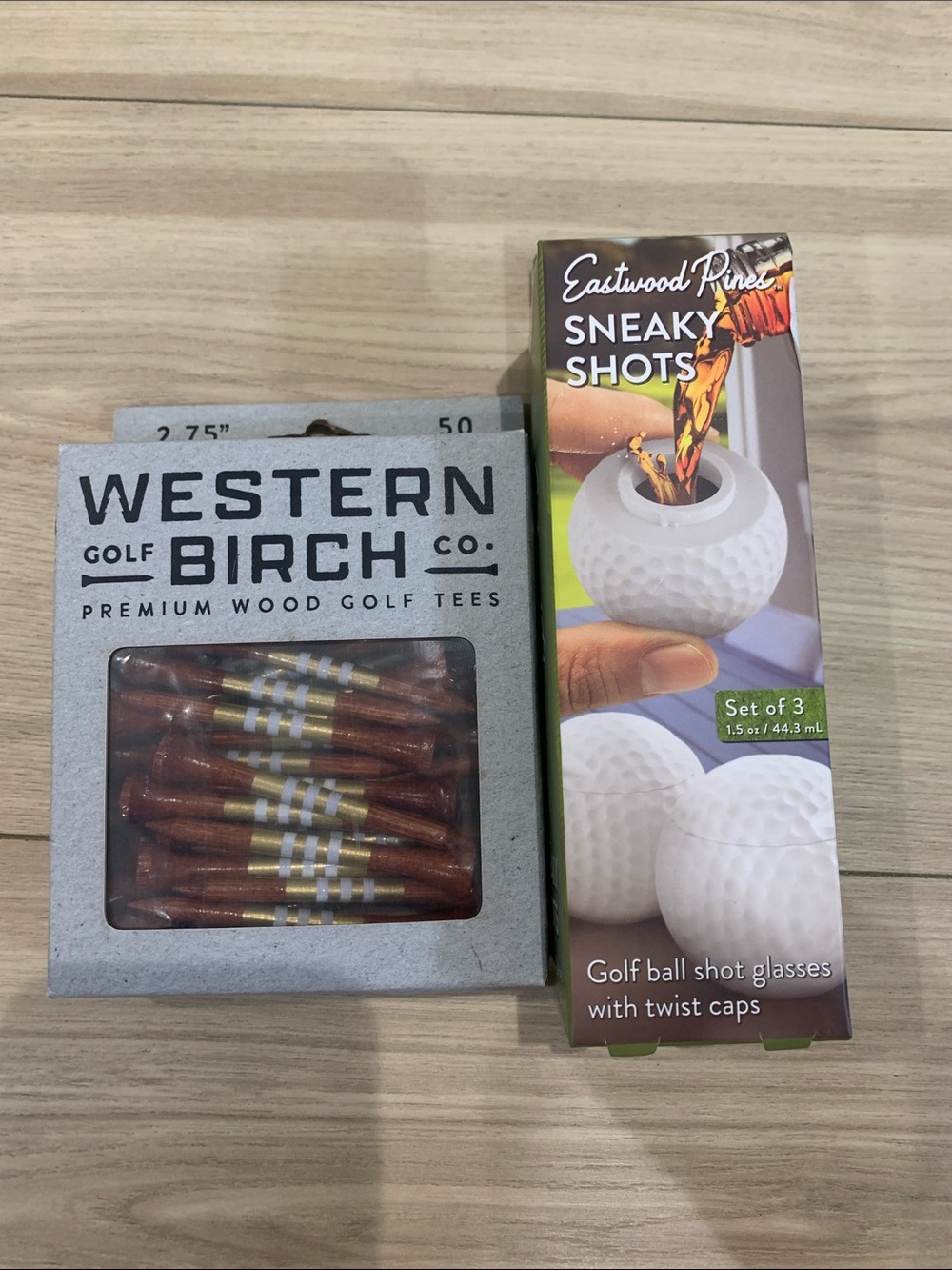 Western Birch Premium Wood Golf Tees - Brown & Gold (Bundle)